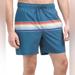 ONIA Men’s Comfort Lined Multi Striped Swim Trunks Deep Teal Color Size Lg NWT
